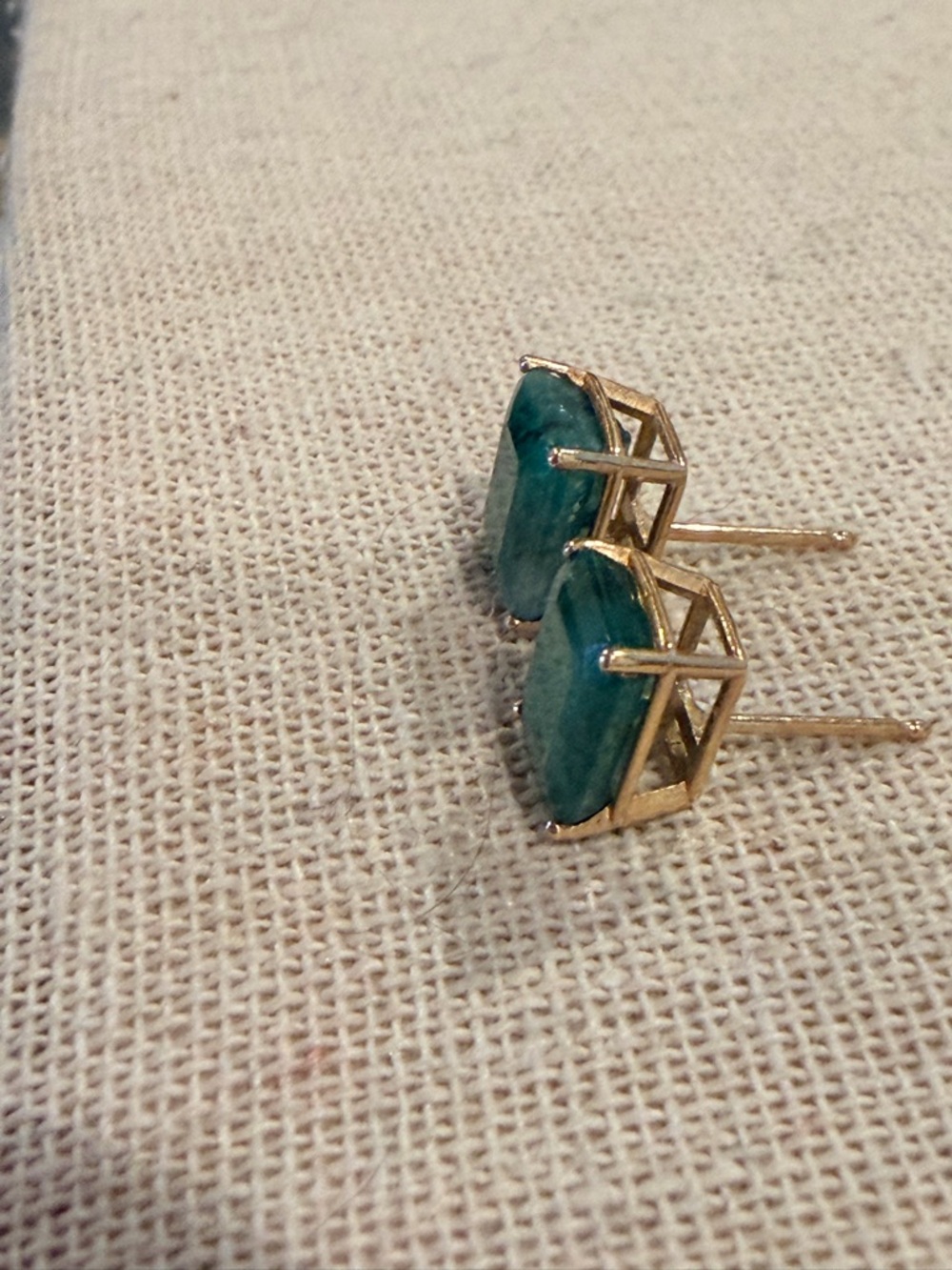 Vintage Emerald Cut Emerald 14K Stud Earrings Dark Green - Picture 3 of 12